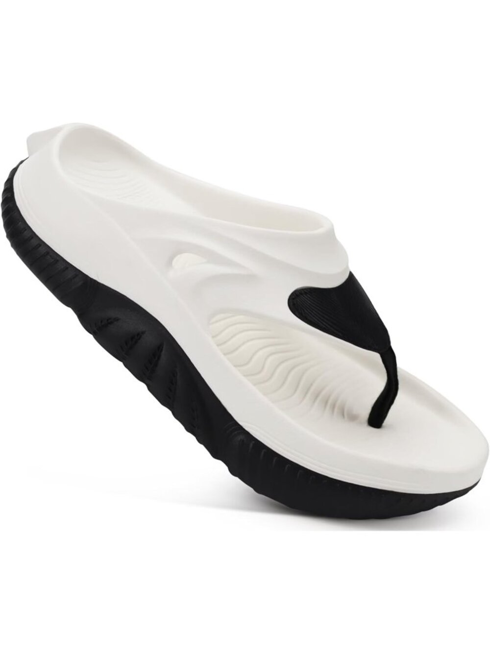 Men's White Black Orthopedic Footbed Flip Flops Fabric Toe Post Beach Sandals